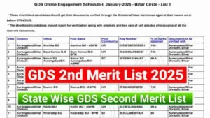 GDS 2nd Merit List 2025, State Wise Second Merit List PDF Download at indiapostgdsonline.gov.in